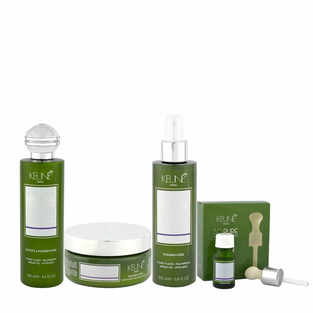Keune So Pure Kit Shampoo 250ml Masck 200ml Spray 200ml Olio 10ml - Réparateur
