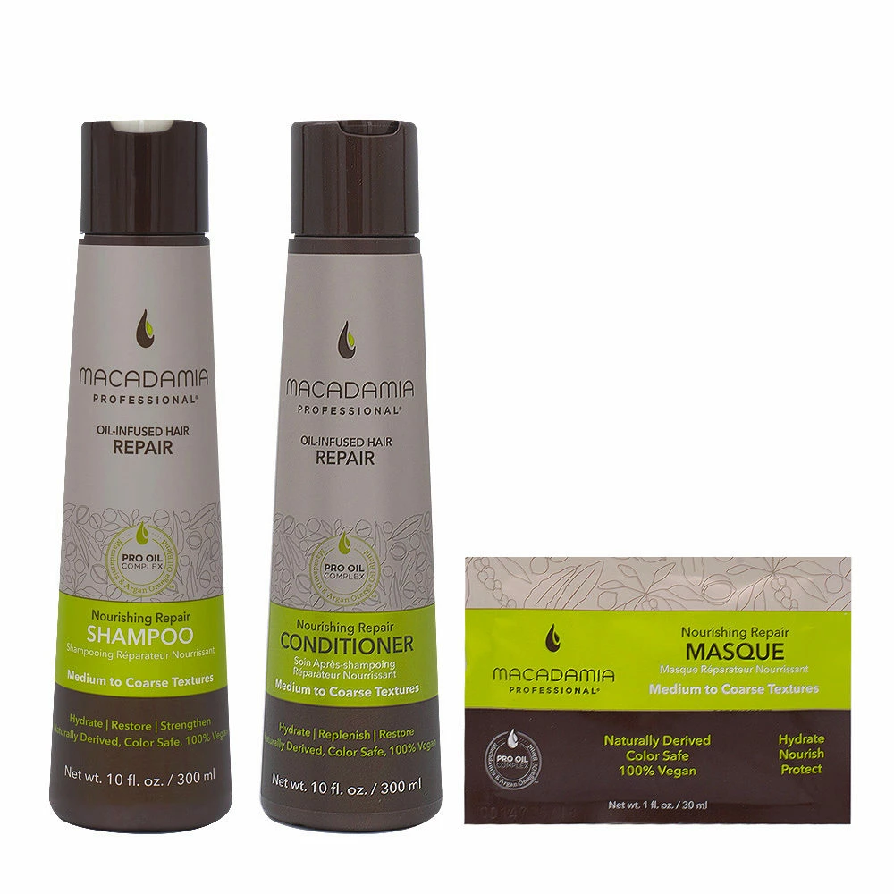 Macadamia Set Cheveux Abimés Shampooing 300ml Baume 300ml Masque 30ml