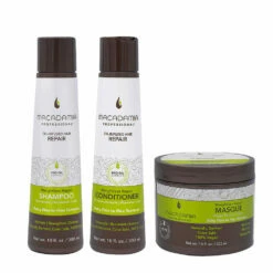 Macadamia Set Shampooing Et Après-shampooing 300ml Cheveux Abîmés Et Fins Masque 222ml